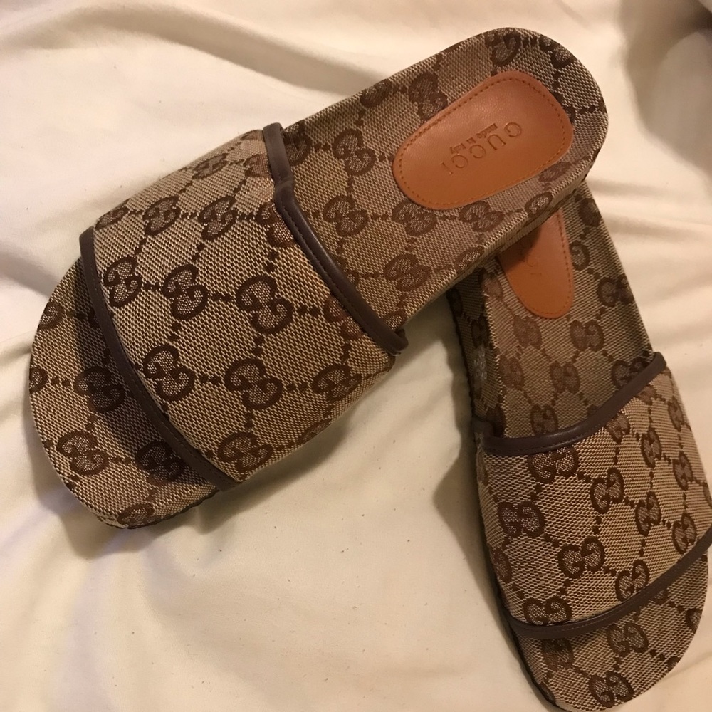 Gucci Brown GG Canvas Slide Sandals
